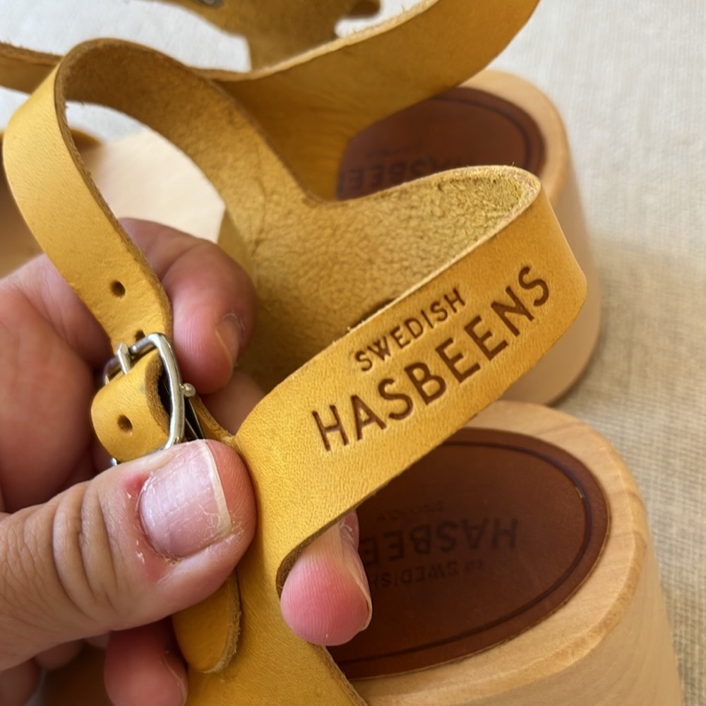 Swedish Hasbeens Beautiful NWT Bow Yellow Retro Vintage Clog Sandal size 7.5 & 8 - Picture 12 of 16